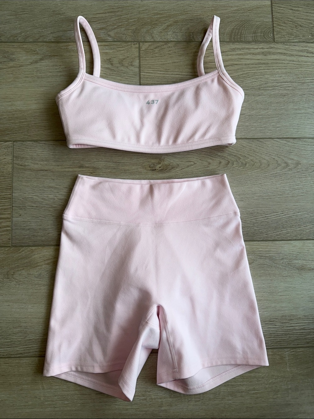 437 Micro Bra + Bike Shorts in Powder Pink - Picture 3 of 5